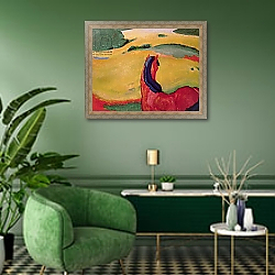 «Horse in a landscape, 1910» в интерьере гостиной в зеленых тонах «Horse in a landscape, 1910» в интерьере гостиной в зеленых тонах