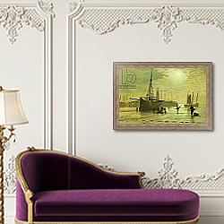 «The Lighthouse at Scarborough, 1877» в интерьере в классическом стиле над банкеткой «The Lighthouse at Scarborough, 1877» в интерьере в классическом стиле над банкеткой