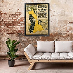 «Poster advertising 'Internationale Austellung zu Madrid', 1893» в интерьере гостиной в стиле лофт над диваном «Poster advertising 'Internationale Austellung zu Madrid', 1893» в интерьере гостиной в стиле лофт над диваном