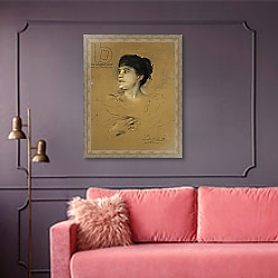 «Portrait of Marcella Sembrich, 1891» в интерьере гостиной с розовым диваном «Portrait of Marcella Sembrich, 1891» в интерьере гостиной с розовым диваном