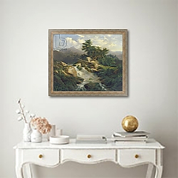 «Forest Landscape with Waterfall» в интерьере в классическом стиле над столом «Forest Landscape with Waterfall» в интерьере в классическом стиле над столом