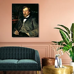 «Portrait of the Artist Illarion Mikhailovich Pryanishikov, 1883 1» в интерьере гостиной в классическом стиле над диваном «Portrait of the Artist Illarion Mikhailovich Pryanishikov, 1883 1» в интерьере гостиной в классическом стиле над диваном