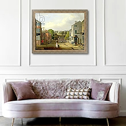 «Street Scene in Chorley, Lancashire, with a View of Chorley Hall, c.1790-1817» в интерьере гостиной в классическом стиле над диваном «Street Scene in Chorley, Lancashire, with a View of Chorley Hall, c.1790-1817» в интерьере гостиной в классическом стиле над диваном