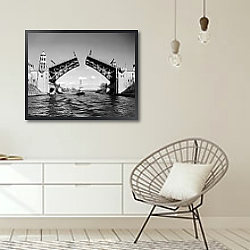 «История в черно-белых фото 120» в интерьере белой комнаты в скандинавском стиле над комодом