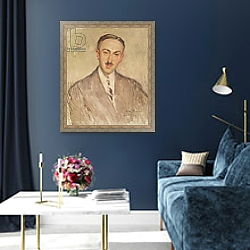 «Study for the Portrait of Andre Maurois 1924» в интерьере в классическом стиле в синих тонах «Study for the Portrait of Andre Maurois 1924» в интерьере в классическом стиле в синих тонах