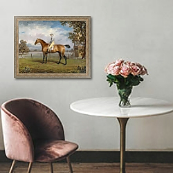 «Portrait of a Racehorse Possibly Disguise with Jockey Up» в интерьере в классическом стиле над креслом «Portrait of a Racehorse Possibly Disguise with Jockey Up» в интерьере в классическом стиле над креслом