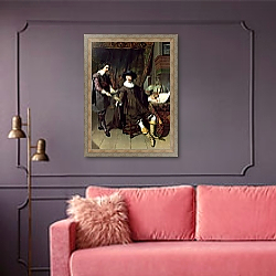 «Constantijn Huygens and his clerk, 1627» в интерьере гостиной с розовым диваном «Constantijn Huygens and his clerk, 1627» в интерьере гостиной с розовым диваном
