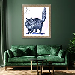 «Persian Cat, from 'Treasure', 1966» в интерьере зеленой гостиной над диваном «Persian Cat, from 'Treasure', 1966» в интерьере зеленой гостиной над диваном