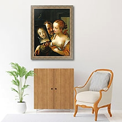 «Laughing Couple with a mirror, 1596» в интерьере в классическом стиле над комодом «Laughing Couple with a mirror, 1596» в интерьере в классическом стиле над комодом