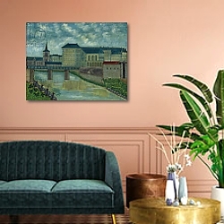 «Institution Saint Marie, Belfort» в интерьере гостиной с зеленой стеной над диваном «Institution Saint Marie, Belfort» в интерьере гостиной с зеленой стеной над диваном