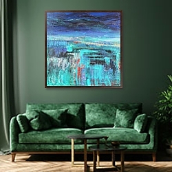 «Sapphire Sky and Turquoise Sea» в интерьере гостиной с розовым диваном «Sapphire Sky and Turquoise Sea» в интерьере гостиной с розовым диваном
