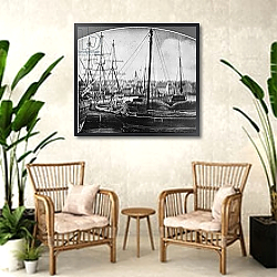 «Whaling Port, New Bedford» в интерьере комнаты в стиле ретро с плетеными креслами «Whaling Port, New Bedford» в интерьере комнаты в стиле ретро с плетеными креслами