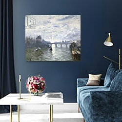 «The Paris Royale on the Seine, 1895» в интерьере прихожей в зеленых тонах над комодом «The Paris Royale on the Seine, 1895» в интерьере прихожей в зеленых тонах над комодом