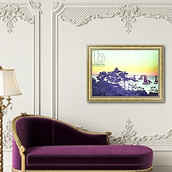 «The Pointe de la Galere, 1891-92» в интерьере классической спальни с темными стенами «The Pointe de la Galere, 1891-92» в интерьере классической спальни с темными стенами
