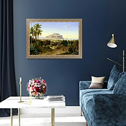«View of Palermo with Mount Pellegrino» в интерьере в классическом стиле над банкеткой «View of Palermo with Mount Pellegrino» в интерьере в классическом стиле над банкеткой
