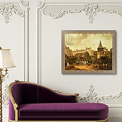 «Rejoicing at Les Halles to Celebrate the Birth of Dauphin Louis of France 21st January 1781, 1783» в интерьере в классическом стиле над банкеткой «Rejoicing at Les Halles to Celebrate the Birth of Dauphin Louis of France 21st January 1781, 1783» в интерьере в классическом стиле над банкеткой