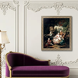 «Louis du Bouchet Marquis de Sourches and his Family, 1750» в интерьере в классическом стиле над банкеткой «Louis du Bouchet Marquis de Sourches and his Family, 1750» в интерьере в классическом стиле над банкеткой