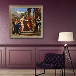 «Caesar giving Cleopatra the Throne of Egypt, c.1637» в интерьере в классическом стиле в фиолетовых тонах «Caesar giving Cleopatra the Throne of Egypt, c.1637» в интерьере в классическом стиле в фиолетовых тонах