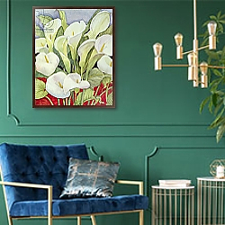 «Arum Lillies, 1978» в интерьере гостиной в оливковых тонах «Arum Lillies, 1978» в интерьере гостиной в оливковых тонах