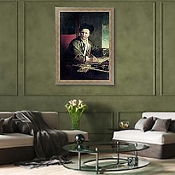 «Portrait of Bernard le Bovier de Fontenelle» в интерьере гостиной в оливковых тонах «Portrait of Bernard le Bovier de Fontenelle» в интерьере гостиной в оливковых тонах