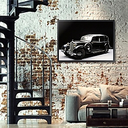 «Mercedes-Benz 260D Pullman Limousine (W138) '1936–40» в интерьере гостиной в стиле ретро над диваном «Mercedes-Benz 260D Pullman Limousine (W138) '1936–40» в интерьере гостиной в стиле ретро над диваном