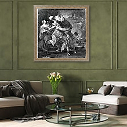 «Aeneas carrying Anchises, 1729» в интерьере классической гостиной с зеленой стеной над диваном «Aeneas carrying Anchises, 1729» в интерьере классической гостиной с зеленой стеной над диваном