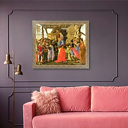 «Adoration of the Magi» в интерьере гостиной с розовым диваном «Adoration of the Magi» в интерьере гостиной с розовым диваном