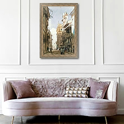 «Corso Sant'Anastasia, Verona, with the Palace of Prince Maffei, 1826» в интерьере в классическом стиле над банкеткой «Corso Sant'Anastasia, Verona, with the Palace of Prince Maffei, 1826» в интерьере в классическом стиле над банкеткой