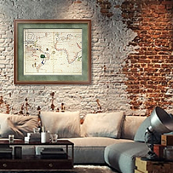 «The New World, from an Atlas of the World in 33 Maps, Venice, 1st September 1553» в интерьере кабинета в стиле лофт над столом «The New World, from an Atlas of the World in 33 Maps, Venice, 1st September 1553» в интерьере кабинета в стиле лофт над столом