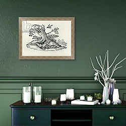 «A Civet with a Cockerel from 'History of Quadrupeds', 1790» в интерьере прихожей в зеленых тонах над комодом «A Civet with a Cockerel from 'History of Quadrupeds', 1790» в интерьере прихожей в зеленых тонах над комодом