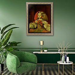 «Portrait of the Infanta Margarita» в интерьере гостиной в зеленых тонах «Portrait of the Infanta Margarita» в интерьере гостиной в зеленых тонах
