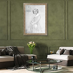 «Louise de Broglie, Countess of Haussonville, 1842» в интерьере гостиной в оливковых тонах «Louise de Broglie, Countess of Haussonville, 1842» в интерьере гостиной в оливковых тонах