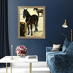 «Three Studies of Horses; Trois Etudes de Chevaux, c.1823» в интерьере в классическом стиле в синих тонах «Three Studies of Horses; Trois Etudes de Chevaux, c.1823» в интерьере в классическом стиле в синих тонах