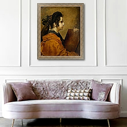 «Portrait presumed to be Juana Pacheco as a Sibyl» в интерьере гостиной в классическом стиле над диваном «Portrait presumed to be Juana Pacheco as a Sibyl» в интерьере гостиной в классическом стиле над диваном