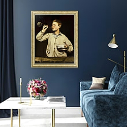 «Boy Blowing Bubbles, 1867-69» в интерьере в классическом стиле в синих тонах «Boy Blowing Bubbles, 1867-69» в интерьере в классическом стиле в синих тонах