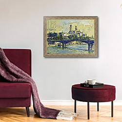 «The Seine in front of the Trocadero; La Seine devant Le Trocadero,» в интерьере гостиной в классическом стиле над диваном «The Seine in front of the Trocadero; La Seine devant Le Trocadero,» в интерьере гостиной в классическом стиле над диваном