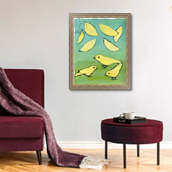 «Yellow Leaves & Birds» в интерьере гостиной в бордовых тонах «Yellow Leaves & Birds» в интерьере гостиной в бордовых тонах