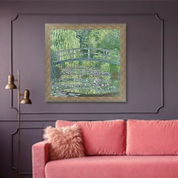 «The Waterlily Pond: Green Harmony, 1899» в интерьере зеленой гостиной над диваном «The Waterlily Pond: Green Harmony, 1899» в интерьере зеленой гостиной над диваном