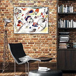 «Untitled - First Abstraction, 1910» в интерьере кабинета в стиле лофт с кирпичными стенами «Untitled - First Abstraction, 1910» в интерьере кабинета в стиле лофт с кирпичными стенами