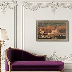 «Summer in the Land of the Midnight Sun, 1880» в интерьере гостиной в зеленых тонах «Summer in the Land of the Midnight Sun, 1880» в интерьере гостиной в зеленых тонах