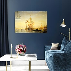«The Bacino Venice with Shipping,» в интерьере в классическом стиле над банкеткой «The Bacino Venice with Shipping,» в интерьере в классическом стиле над банкеткой