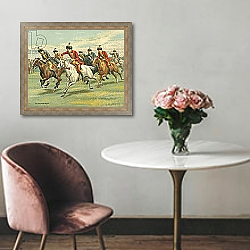 «Races Historic and Modern, Hungarian Horse Races» в интерьере в классическом стиле над креслом «Races Historic and Modern, Hungarian Horse Races» в интерьере в классическом стиле над креслом