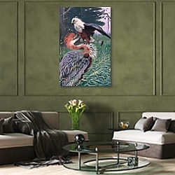 «Giant Heron and Sea Eagle, illustration from'Wildlife of the World', c.1910» в интерьере в классическом стиле над столом «Giant Heron and Sea Eagle, illustration from'Wildlife of the World', c.1910» в интерьере в классическом стиле над столом