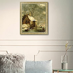«Amsterdam, winter scene, 17th century» в интерьере гостиной в оливковых тонах «Amsterdam, winter scene, 17th century» в интерьере гостиной в оливковых тонах