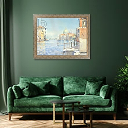 «The Gran Canal, Venice, with the Santa Maria della Salute, 1910» в интерьере гостиной в бордовых тонах «The Gran Canal, Venice, with the Santa Maria della Salute, 1910» в интерьере гостиной в бордовых тонах