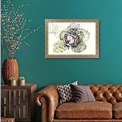 «Cabbage from the market, 2015» в интерьере гостиной с зеленой стеной над диваном «Cabbage from the market, 2015» в интерьере гостиной с зеленой стеной над диваном