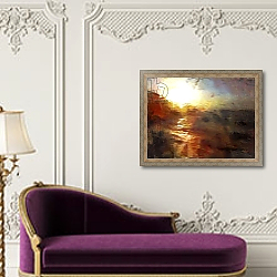 «A sunset at Cromer - Norfolk» в интерьере в классическом стиле над банкеткой «A sunset at Cromer - Norfolk» в интерьере в классическом стиле над банкеткой