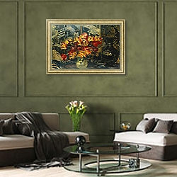 «Bunch of Tulips and a Screen; Bouquet de Tulipes au Paravent, 2» в интерьере гостиной в оливковых тонах «Bunch of Tulips and a Screen; Bouquet de Tulipes au Paravent, 2» в интерьере гостиной в оливковых тонах