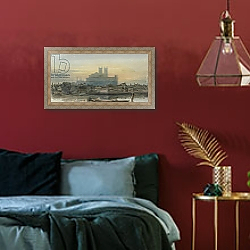 «Westminster from Lambeth, c.1813» в интерьере спальни с акцентной стеной «Westminster from Lambeth, c.1813» в интерьере спальни с акцентной стеной