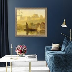 «Windsor Castle from the Thames» в интерьере классической гостиной над камином «Windsor Castle from the Thames» в интерьере классической гостиной над камином